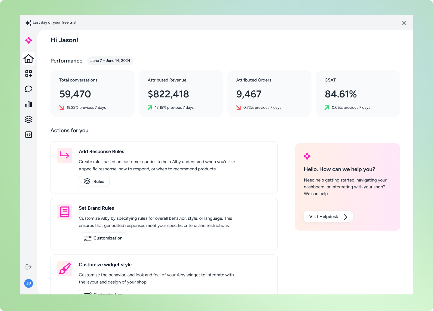 alby UI mockup